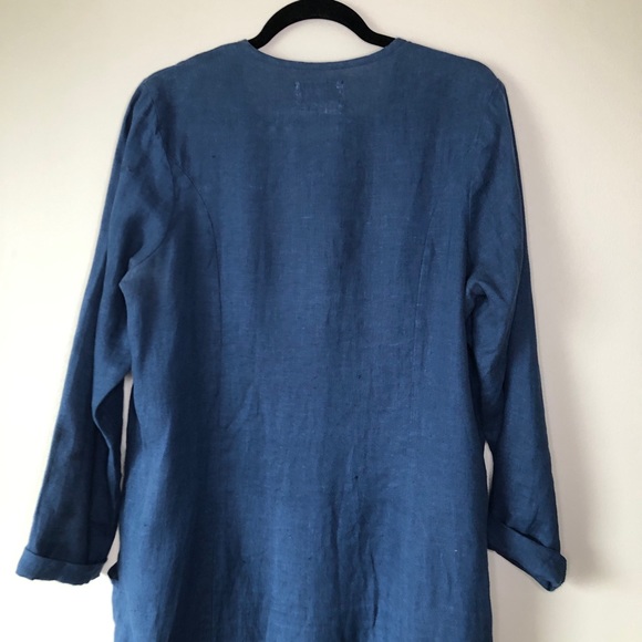 FLAX linen maxi button up dress long sleeve S blue - Picture 9 of 9
